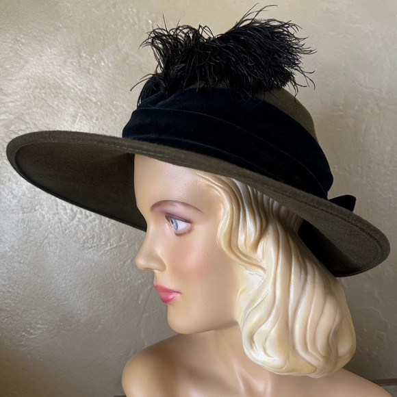 rag & bone Olive Felt Wide-Brim Hat with Black Band GRANDIOSE OLIVE GRFEEN FELT WIDE BRIM FEDORA + BLACK VELOUR  main image 2